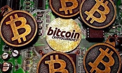A high-tech mining farm bustling with numerous mining rigs